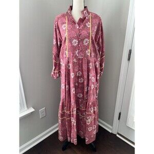 Sue Sartor Pink Floral Flounce Maxi Dress Size XL EUC